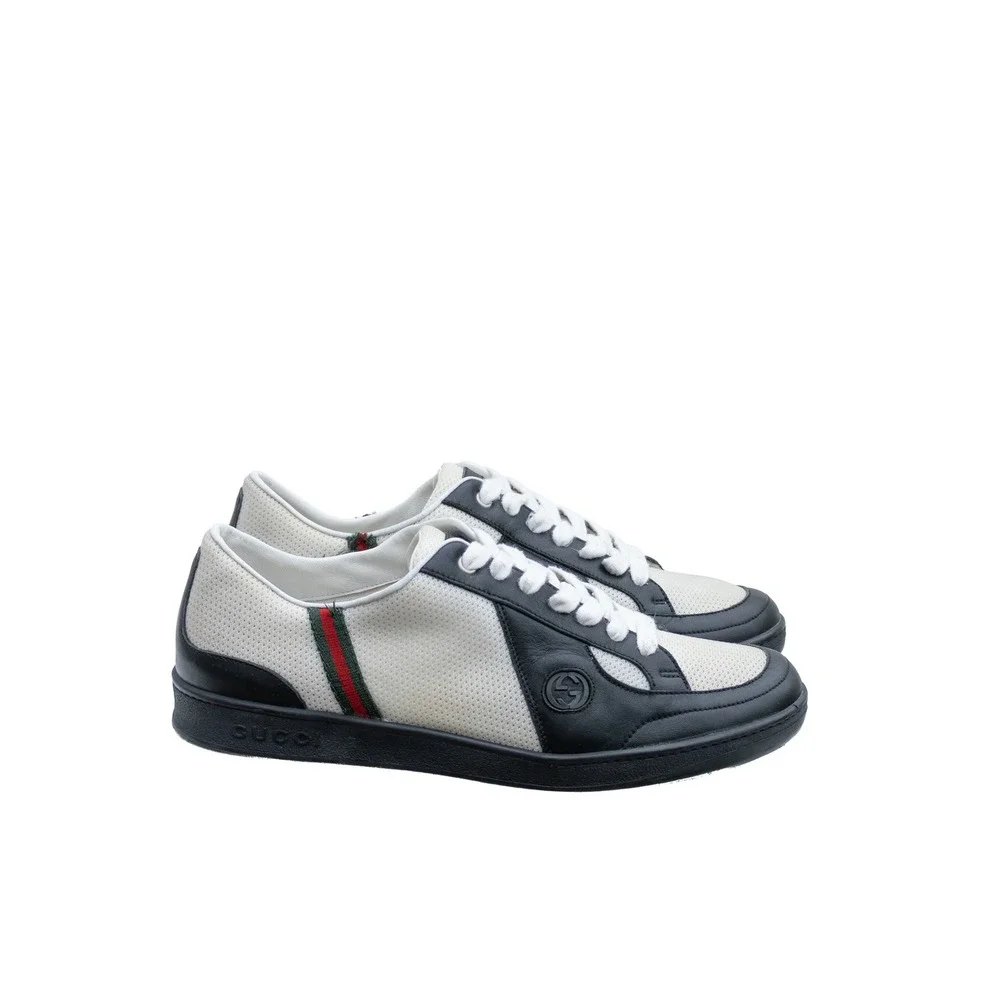 Gucci‎ Vintage Low-Top Sneakers – Web Stripe – Leather & Mesh - Size US 9/ EU 41